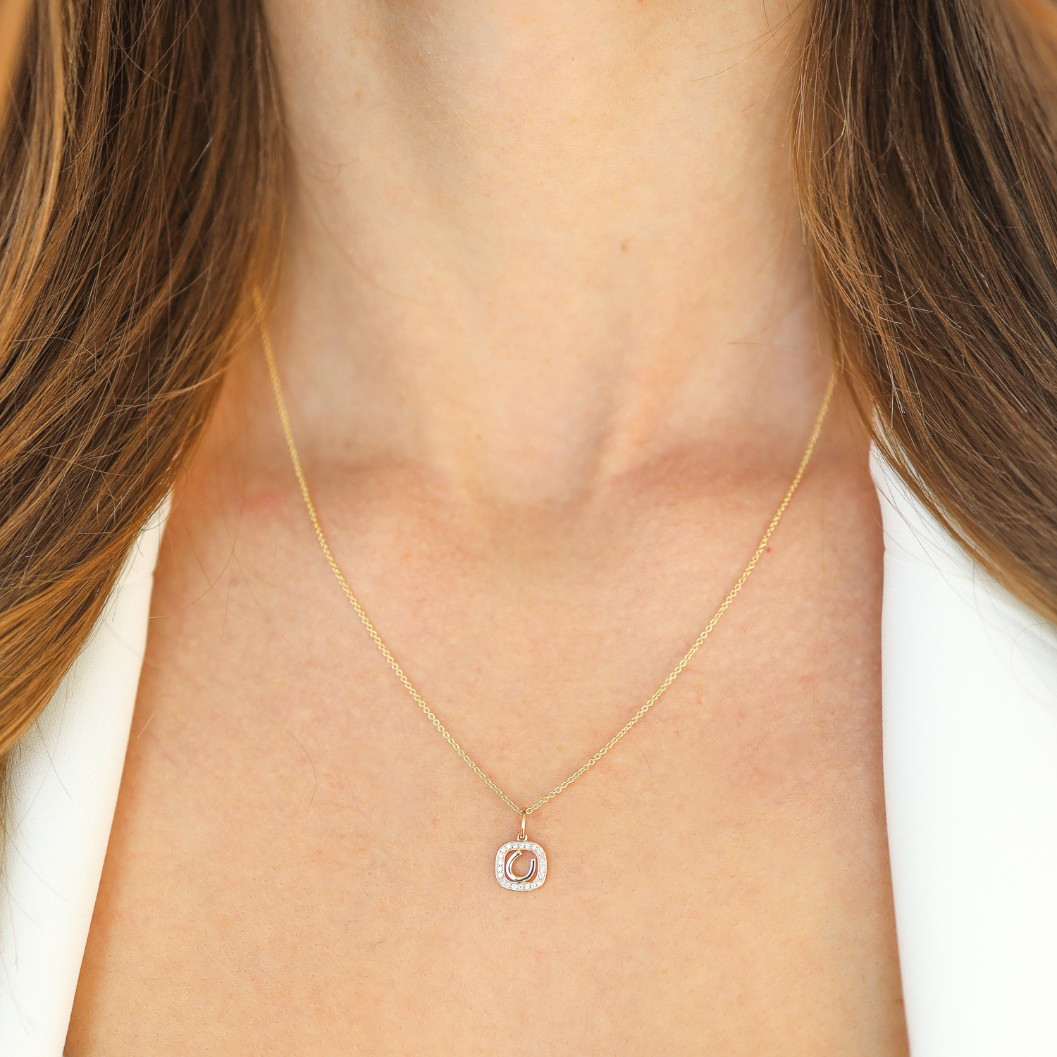 Sydney Evan: Necklace,14k Yellow Gold ,Horse shoe open icon, Chain measures 16-18 in length, Pendant measures 1/2 x 5/16 including bail