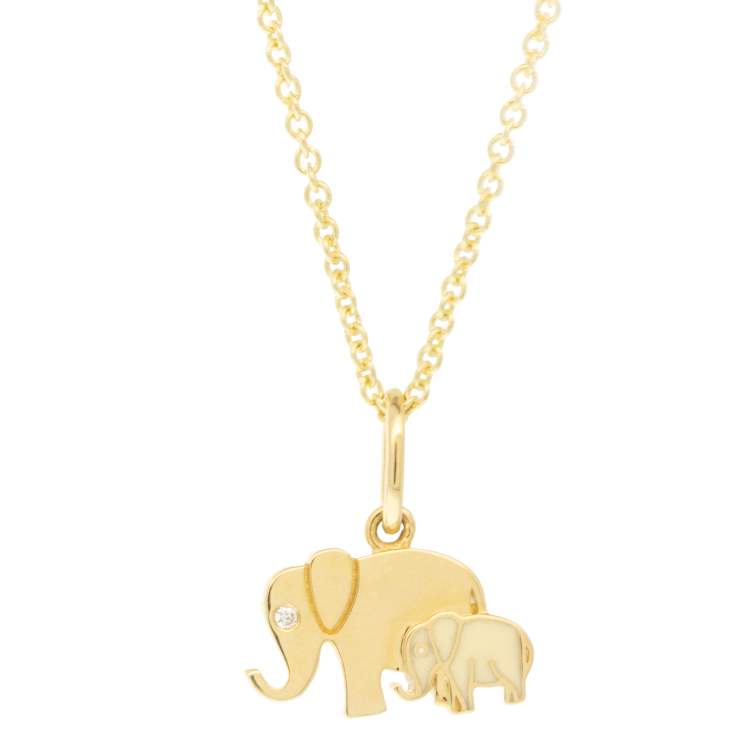 Sydney Evan: Necklace ,14 k Yellow gold,Elephant Family charm, Chain measures 16-18 in length, Pendant measures 3/8 x 3/8 including bail
