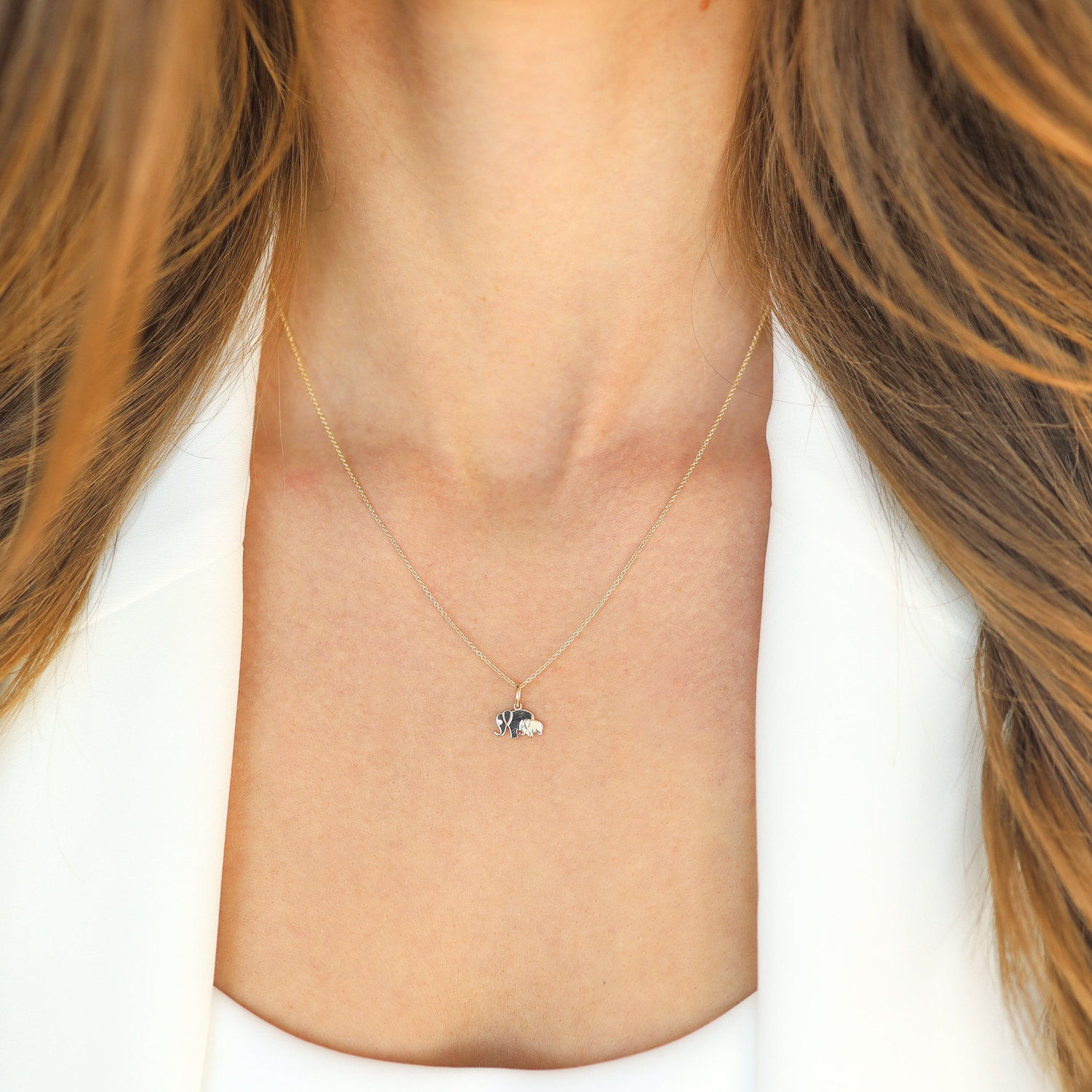 Sydney Evan: Necklace ,14 k Yellow gold,Elephant Family charm, Chain measures 16-18 in length, Pendant measures 3/8 x 3/8 including bail