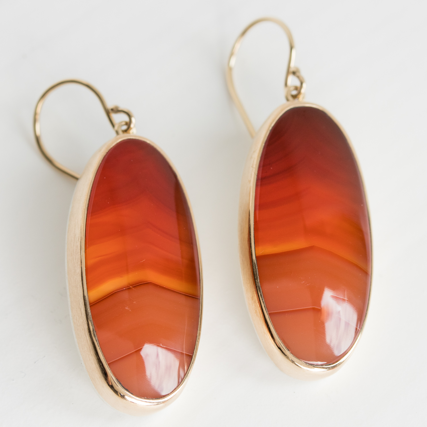 Jamie Joseph Trunk Show: Sterling & 14K Gold Earrings w/ Oval Smooth CARNELIAN in Sterling Backed Gold Bezel
