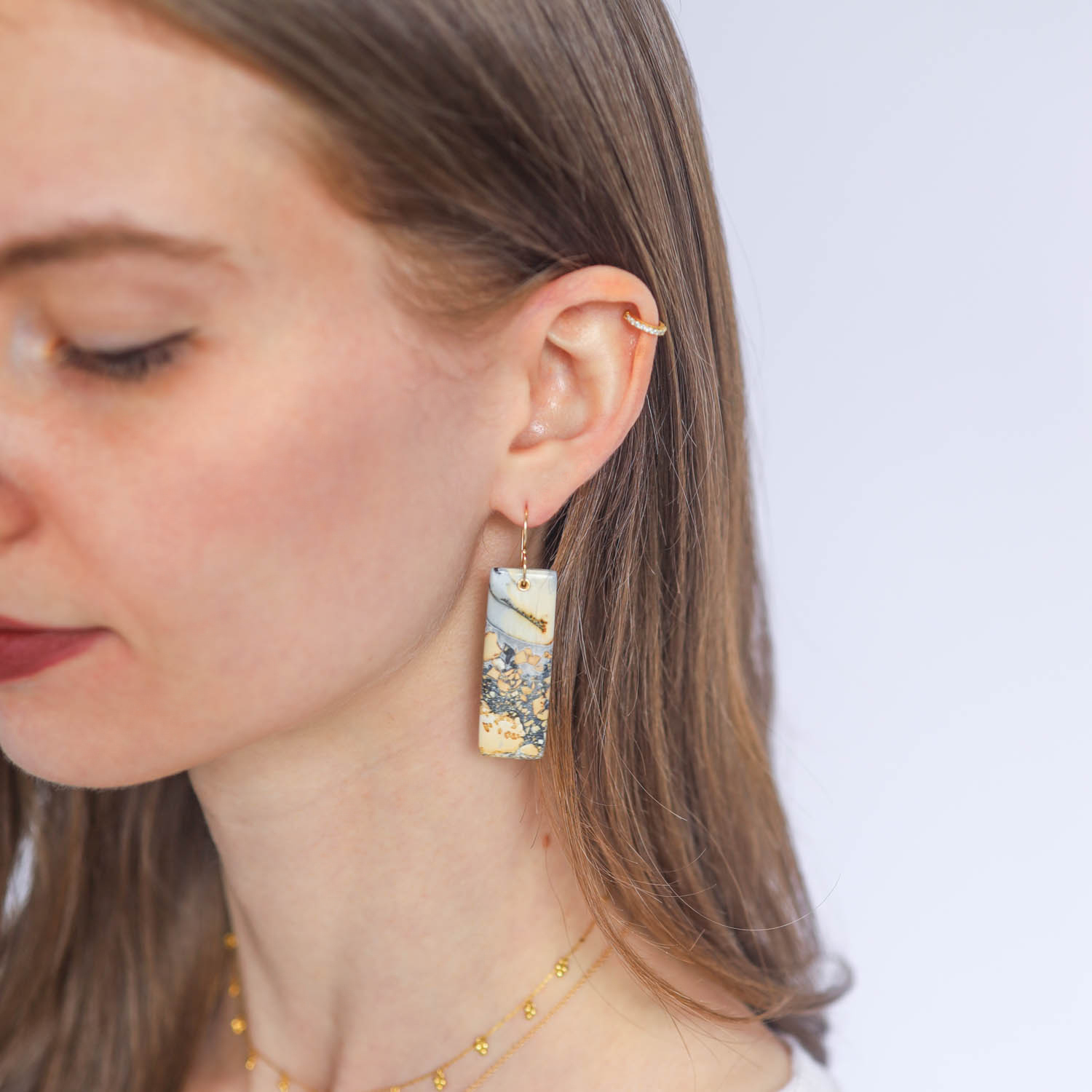 Jamie Joseph Trunk Show: 14K Gold Earrings w/ Drilled & Sleeved Extra Large Rectangular MALIGANO JASPER