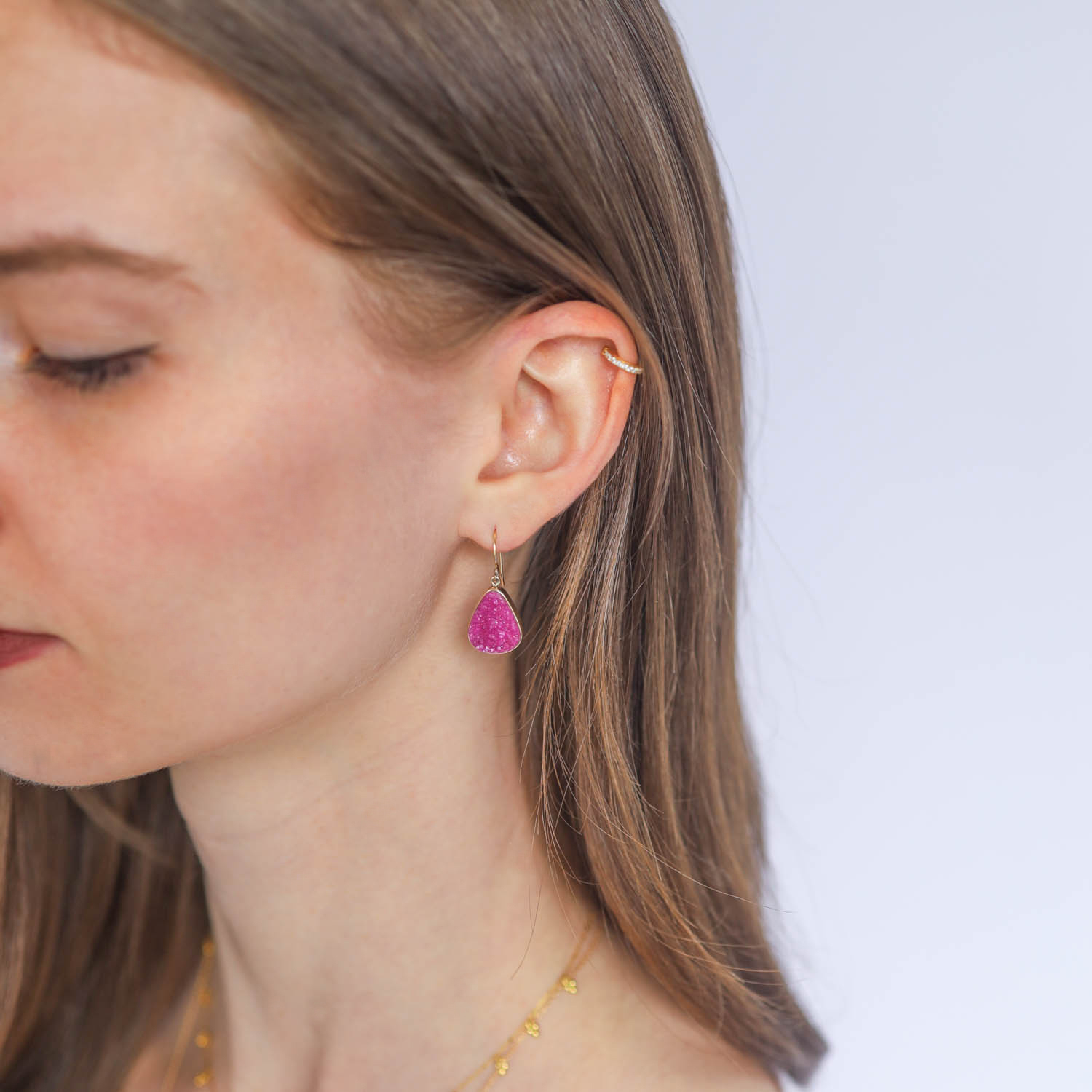 Jamie Joseph Trunk Show: Sterling & 14K Gold Earrings w/ Teardrop COBALT CALCITE DRUSY in Sterling Backed Gold Bezel