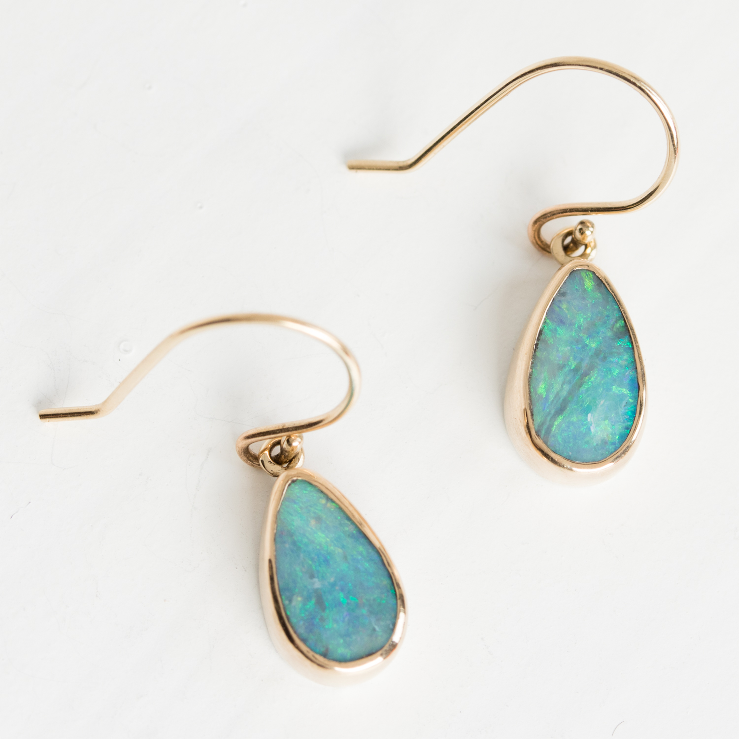 Jamie Joseph Trunk Show: Sterling & 14K Gold Earrings w/ Small Teardrop BOULDER OPAL in Sterling Backed Gold Bezel