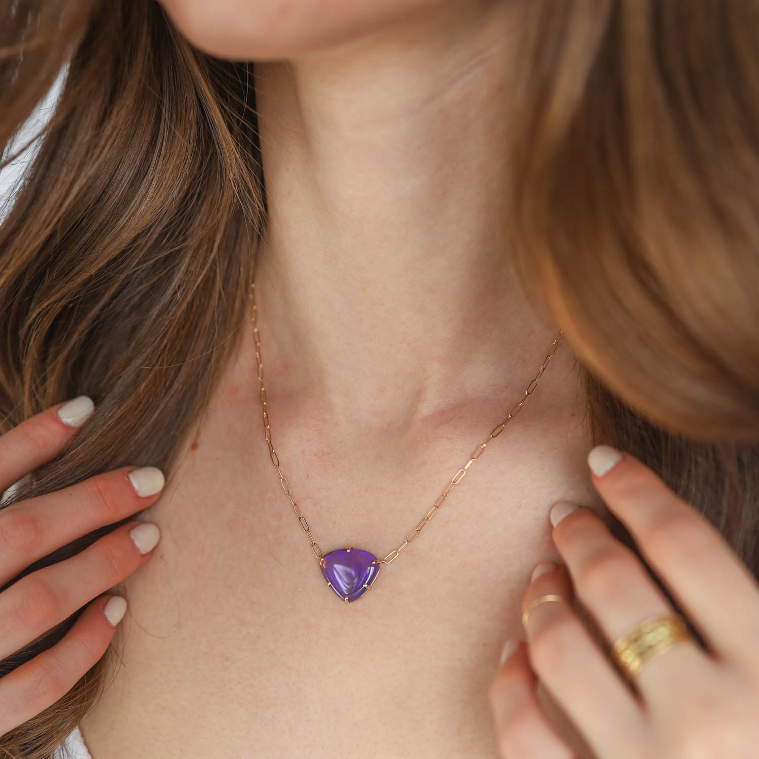 Jamie Joseph Trunk Show: 14K Gold Necklace w/ Triangular AUSTRALIAN OPAL in Multi Prongs (17.5")