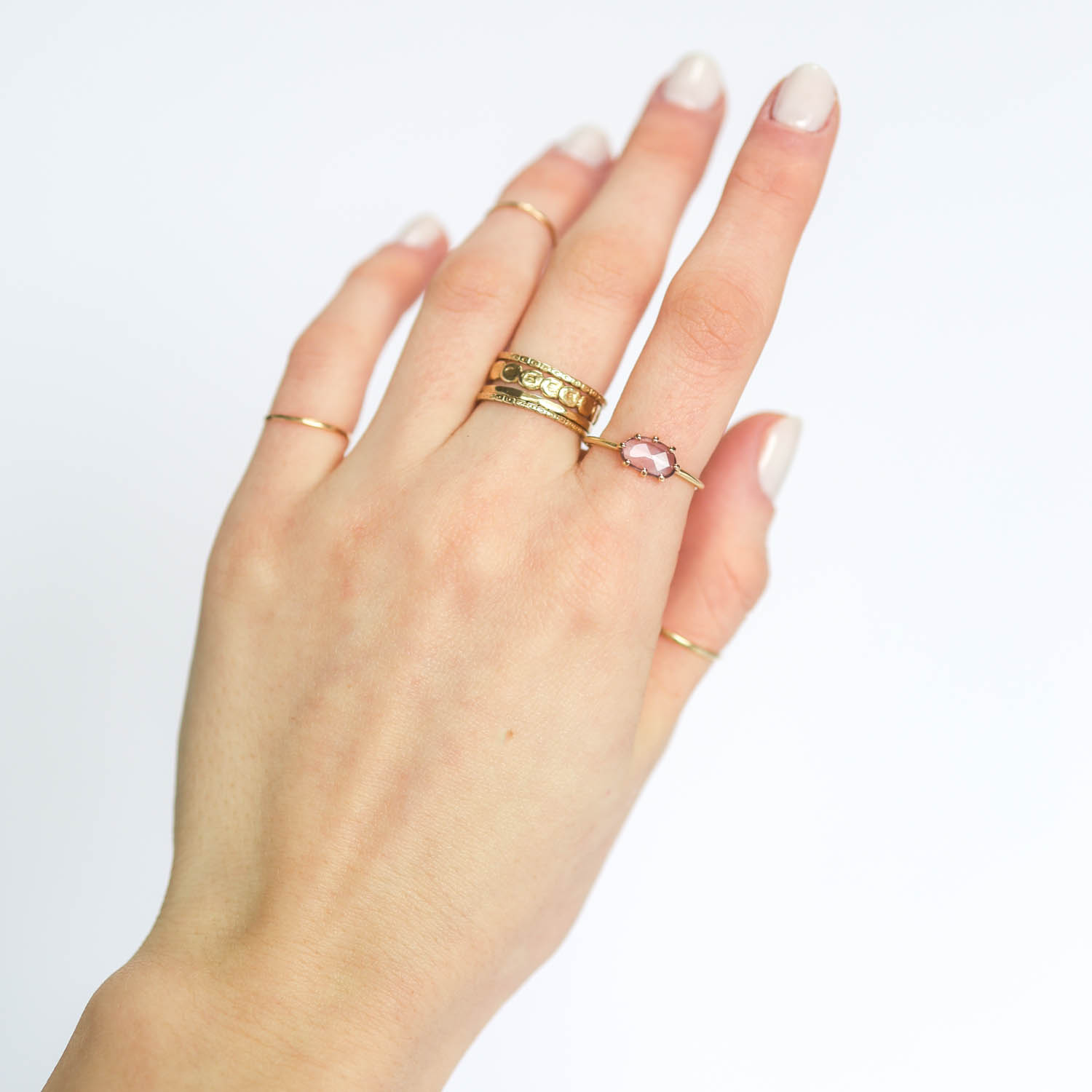 Jamie Joseph Trunk Show: 14K Gold Stackable Multi Prong Ring w/ .72 ct. Asymmetrical Rose Cut PINK SAPPHIRE