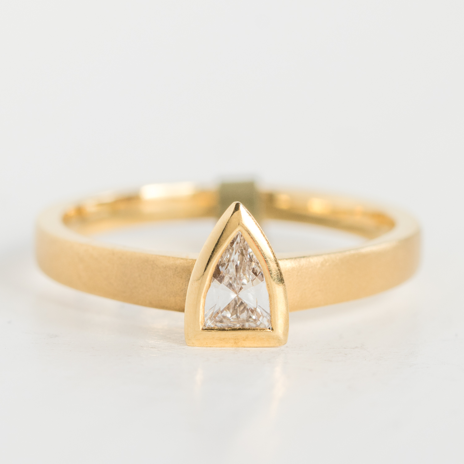 Jamie Joseph Trunk Show: 18K Yellow Gold Ring w/ Bezelled .25 F/G VS Diamond Shield Solitaire