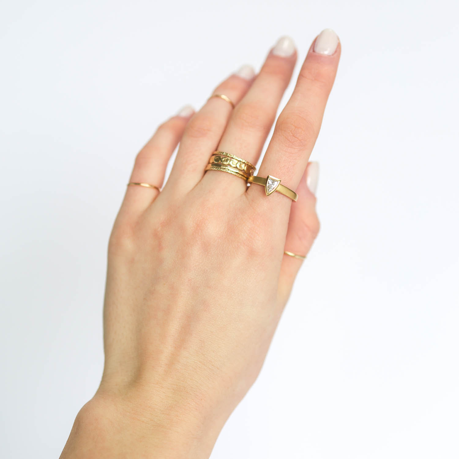 Jamie Joseph Trunk Show: 18K Yellow Gold Ring w/ Bezelled .25 F/G VS Diamond Shield Solitaire