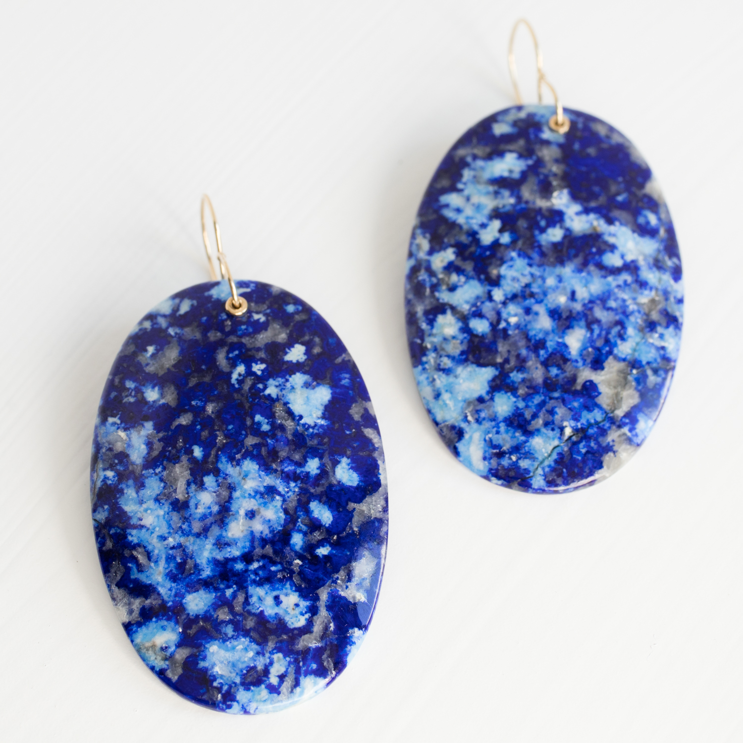 Jamie Joseph Trunk Show: 14K Gold Earrings w/ Drilled & Sleeved Extra Large Oval Smooth LAPIS