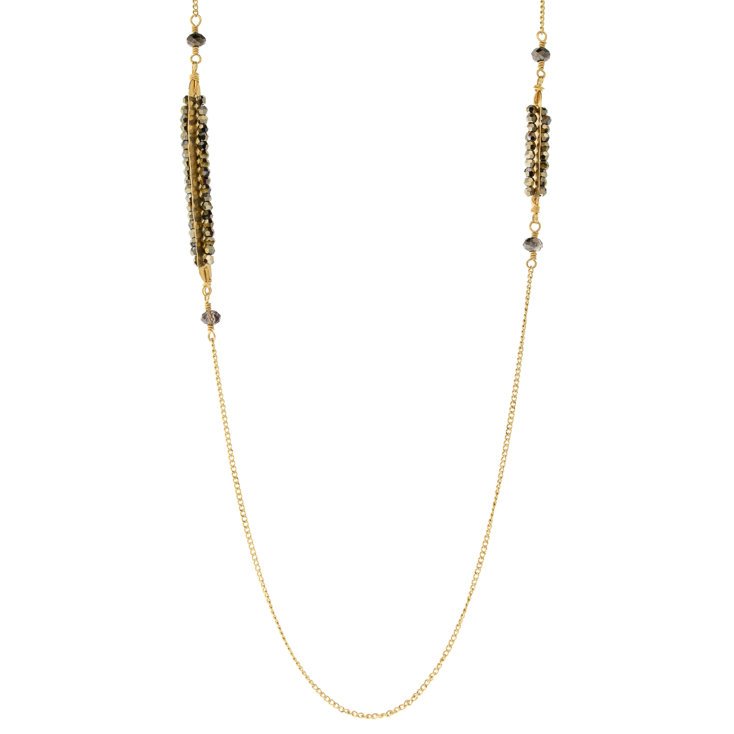 Dana Kellin: Necklace,Long,14K Gold fill,Wire wrapped bar stations,Dark crystals