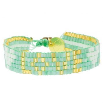Love is Project:Bracelet, Seed Bead LOVE with Hearts- Mint