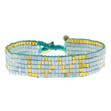 Love is Project:Bracelet, Seed Bead LOVE with Hearts- Sky Blue