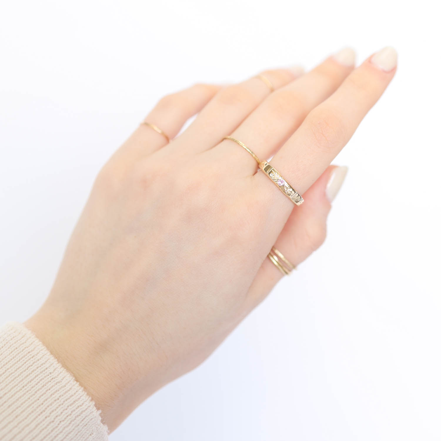 Communion by Joy: Ring, Petite Eye Of Love Band 14K yellow gold w/Pink Sapphire