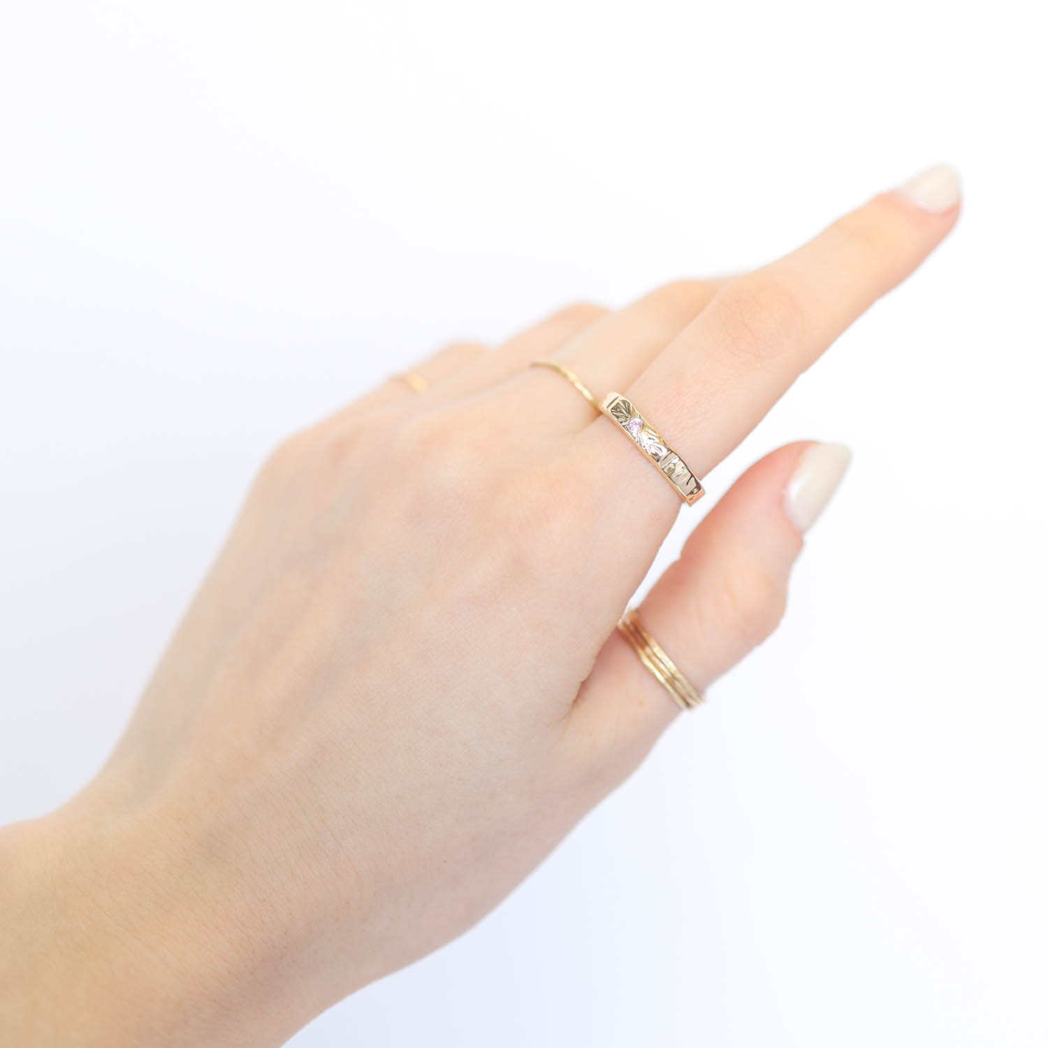 Communion by Joy: Ring, Petite Eye Of Love Band 14K yellow gold w/Pink Sapphire