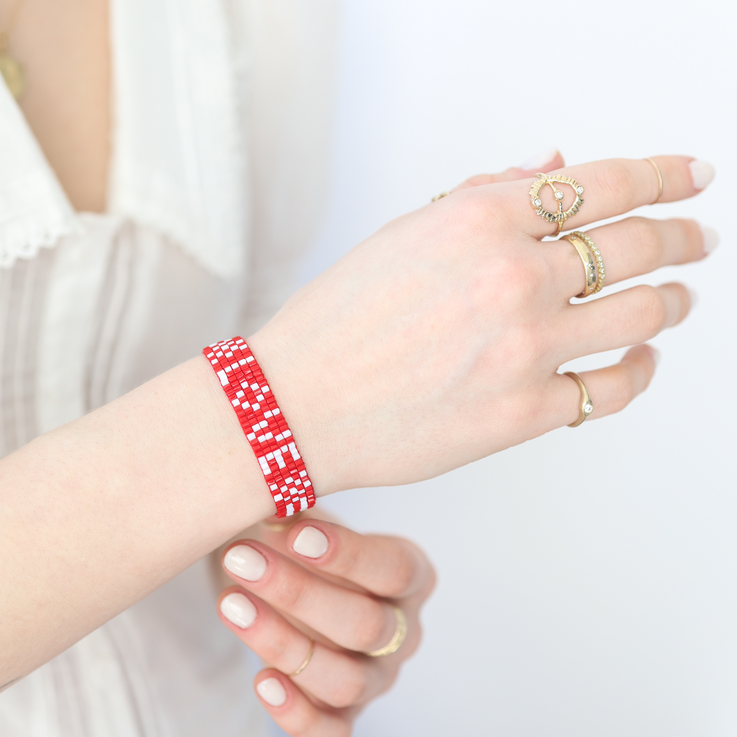 Love is Project:Bracelet, Seed Bead, LOVE, Red