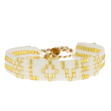 Love is Project:Bracelet, Seed Bead LOVE- White/Gold