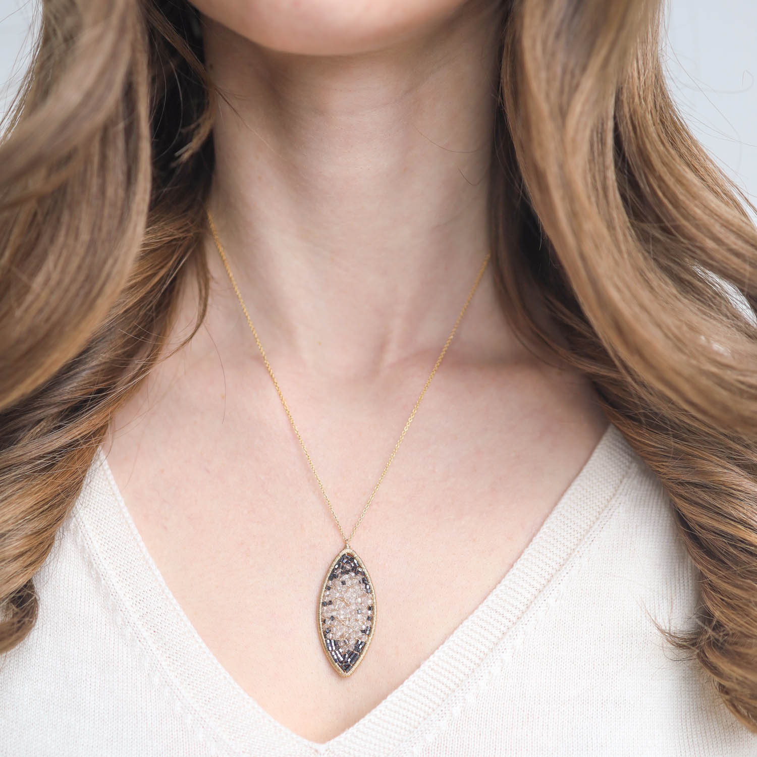 Dana Kellin:Necklace,Ombre Hematite and Clear crystal ,Gold Fill.