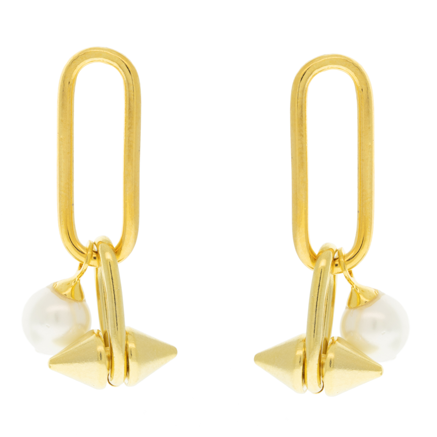 Catherine Canino:Punk pearl earring with pearl drop,14k gold over brass