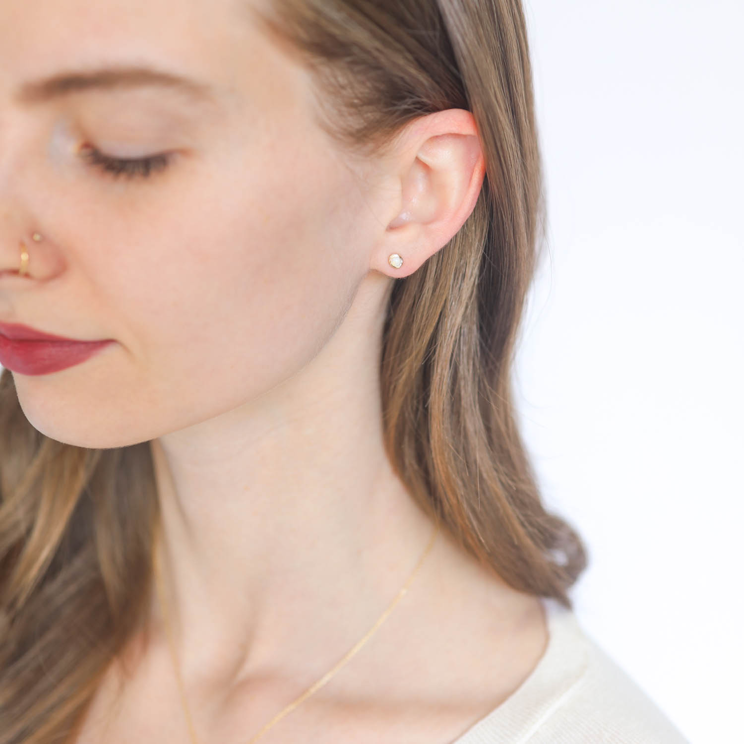 Communion by Joy: Earrings, Spark studs 14K yellow gold w/opals
