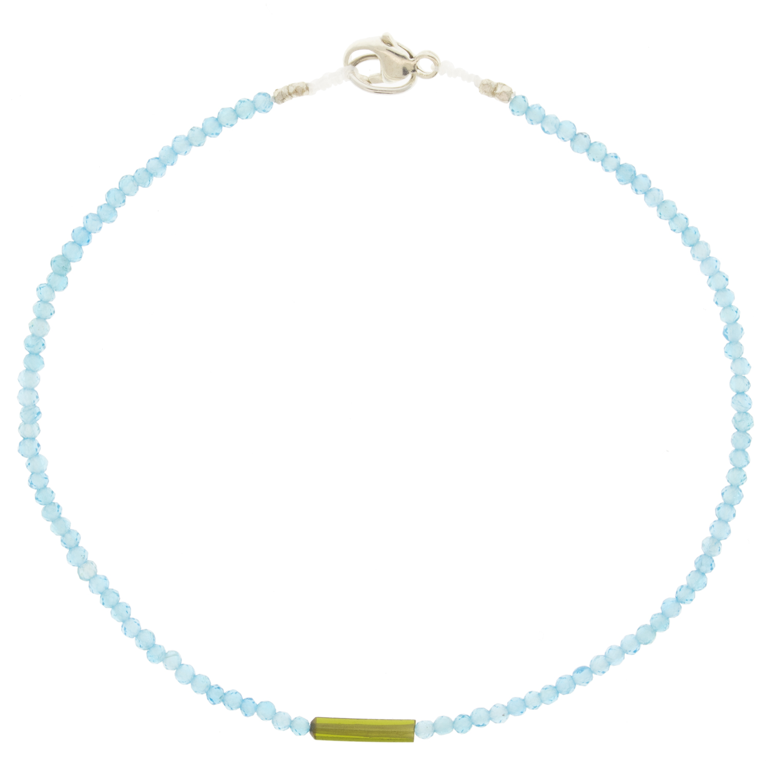 Margaret Solow: Bracelet, Apatite and tourmaline, Sterling silver, Measures 7 in length, Pariba tourmaline measure / x /