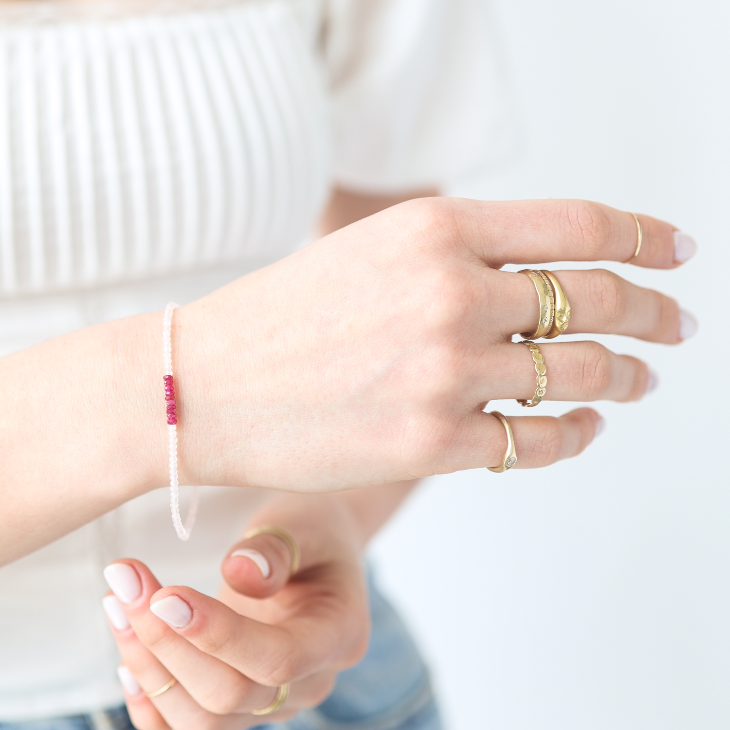 Margaret Solow: Bracelet,18K,Rose quartz/Ruby