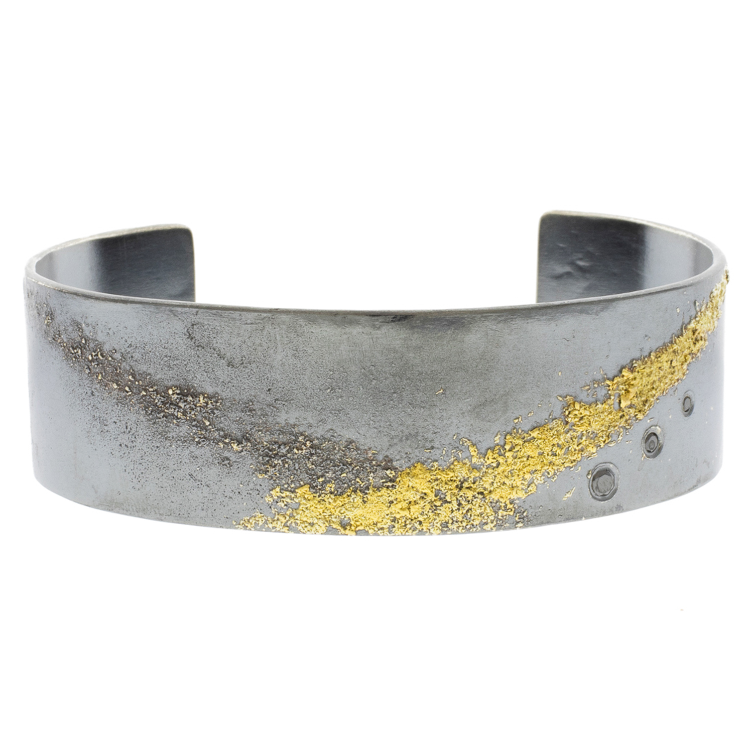 Kate Maller :Silver + Gold Slice Cuff - Narrow - 22k Gold, Oxidized Silver + Black Diamonds