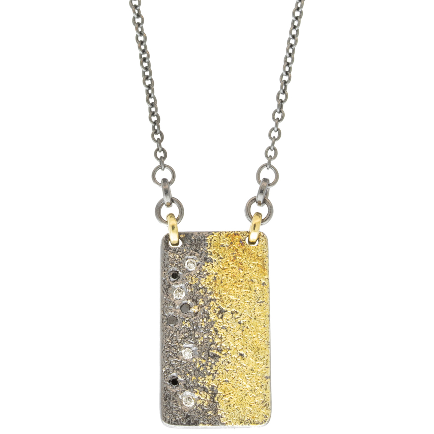 Kate Maller : Necklace,City Lights ,22k Gold Dust, Oxidized Silver,recalimed white and black diamonds