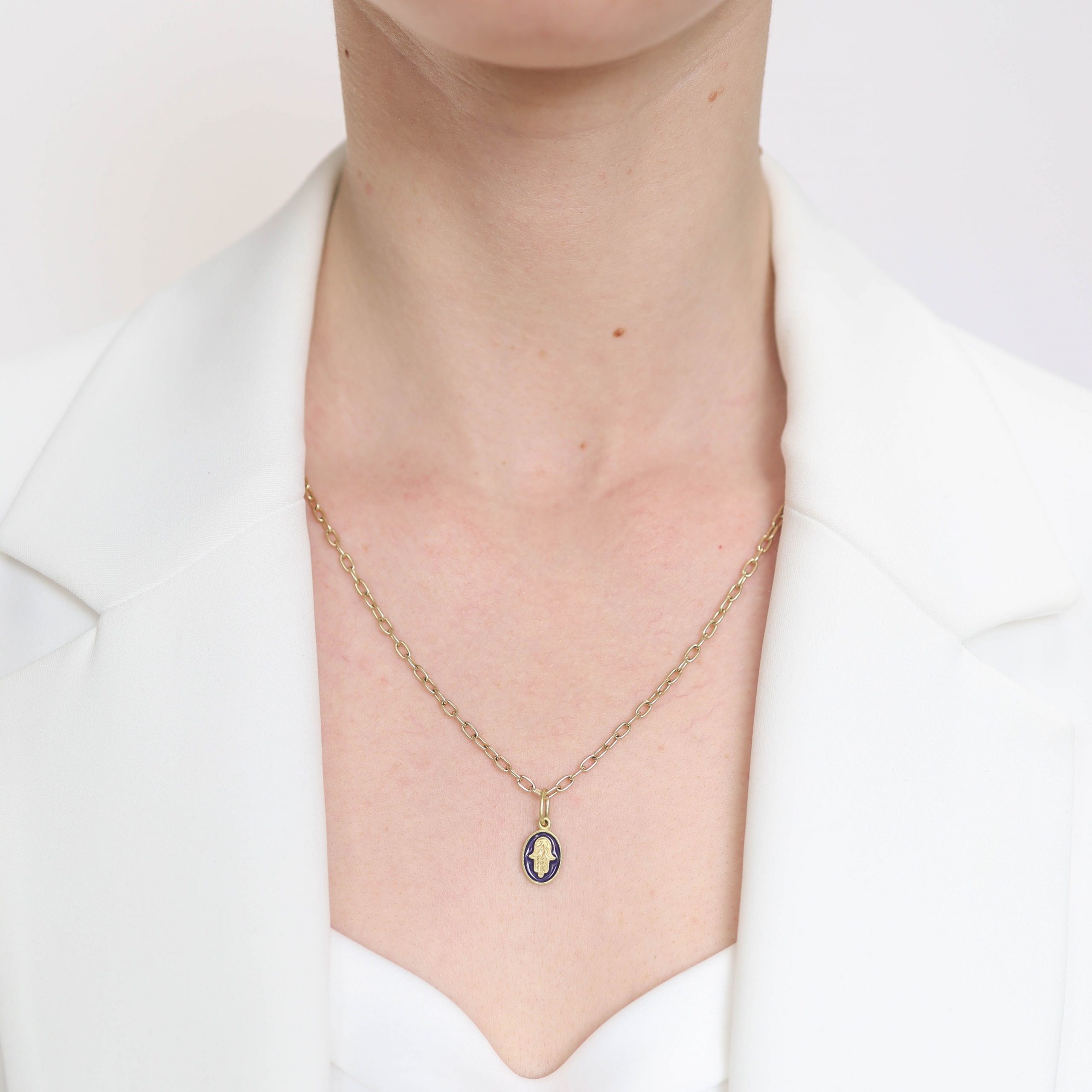 Erica Molinari Trunk Show: Charm 18K gold, blue enamel Baby oval Hamsa