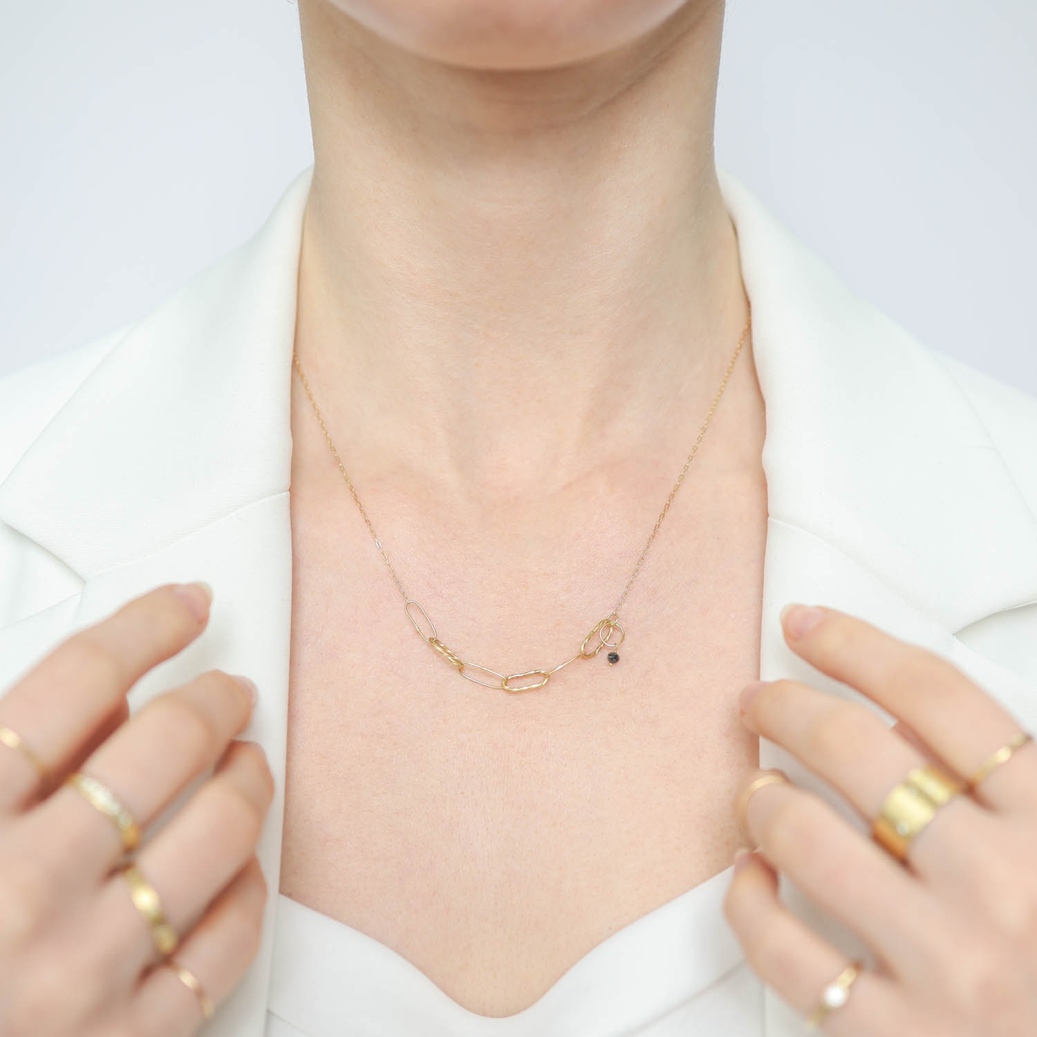 Sarah McGuire: Necklace, Bowline, 18K Gold Links, 14K Gold 18" Chain.