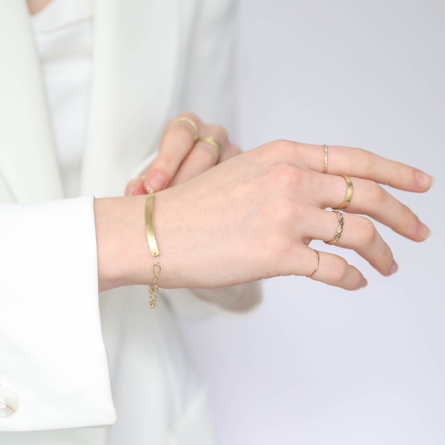 Sarah McGuire: Parchment ID Bracelet with handmade chain,18k Yellow gold