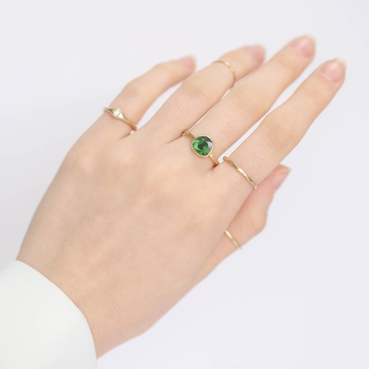 Sarah McGuire: Ring, Free form Tourmaline ,Square band,0.7ct,sz 6.5, 18k Yellow gold