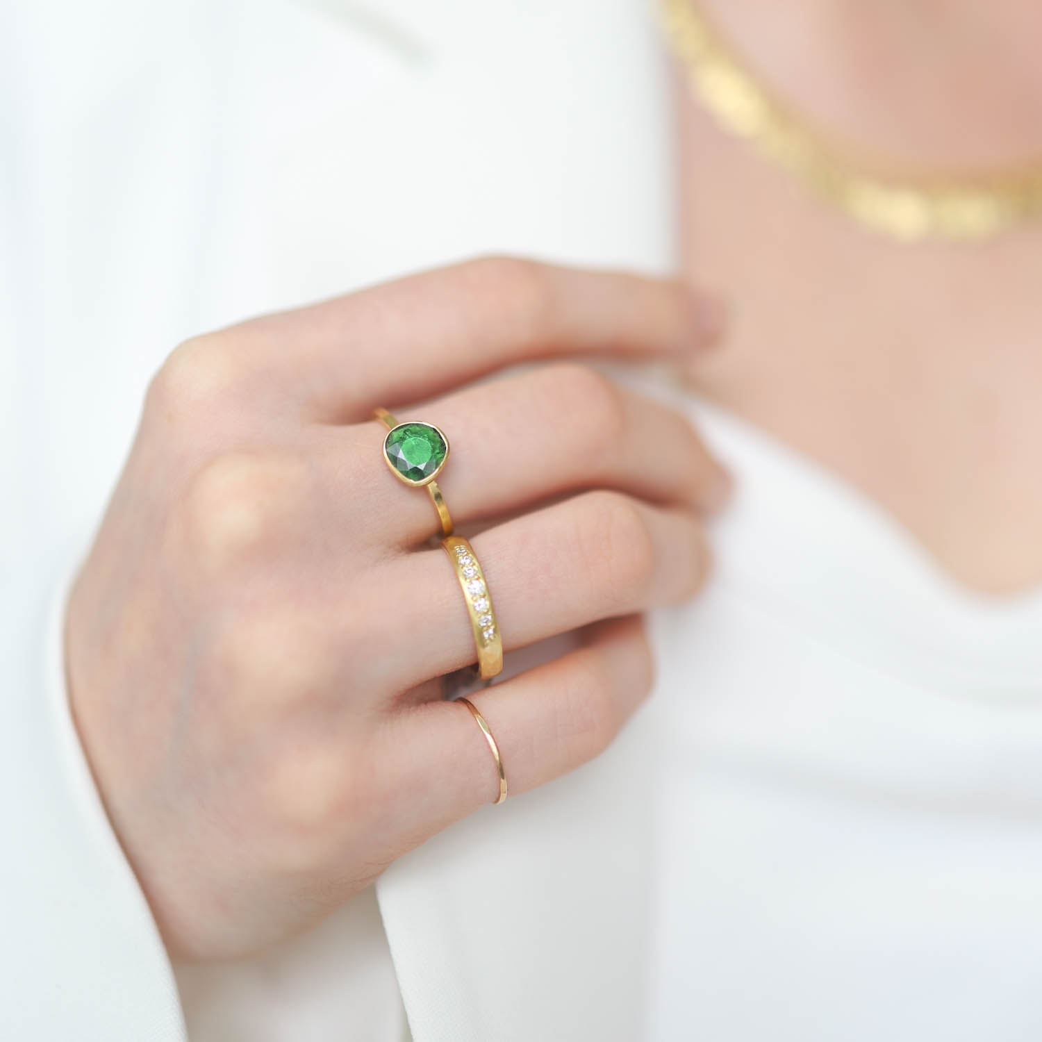 Sarah McGuire: Ring, Free form Tourmaline ,Square band,0.7ct,sz 6.5, 18k Yellow gold