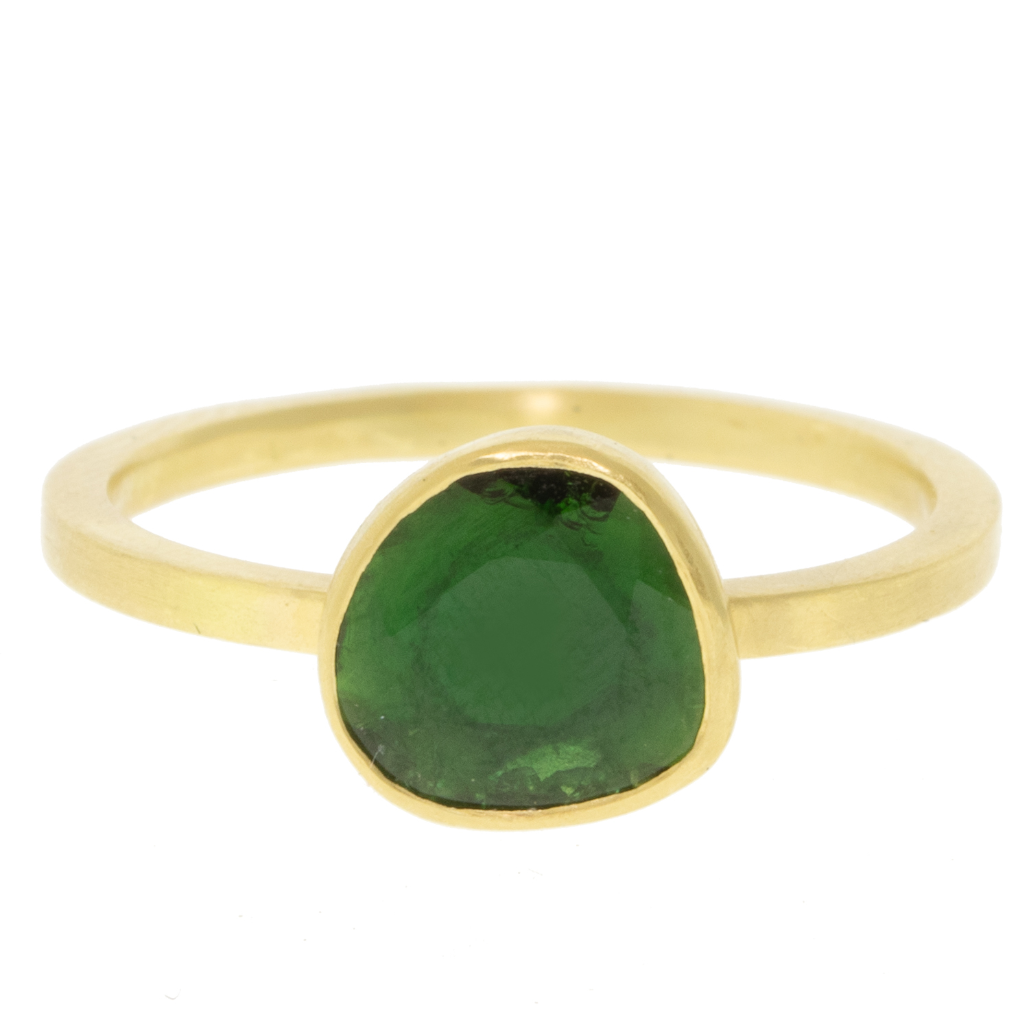 Sarah McGuire: Ring, Free form Tourmaline ,Square band,0.7ct,sz 6.5, 18k Yellow gold
