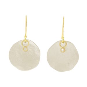 Sarah McGuire: Astrid Earrings,silver discs,white diamond,silver 18ky, measure 15/16" x 9/16" including earwire