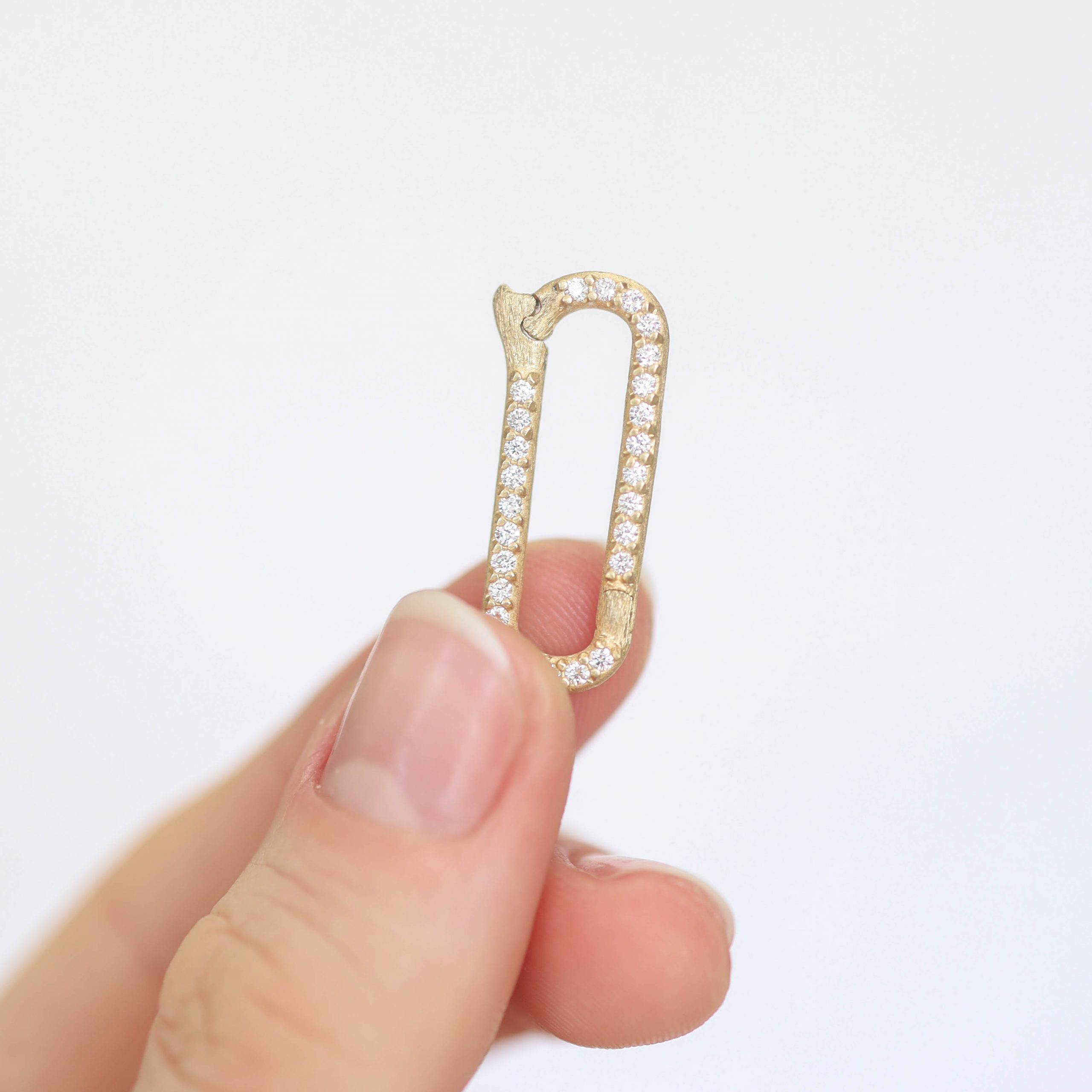 Erica Molinari: 18K large oval paperclip charm holder diamonds, .39 TCW, "love life"