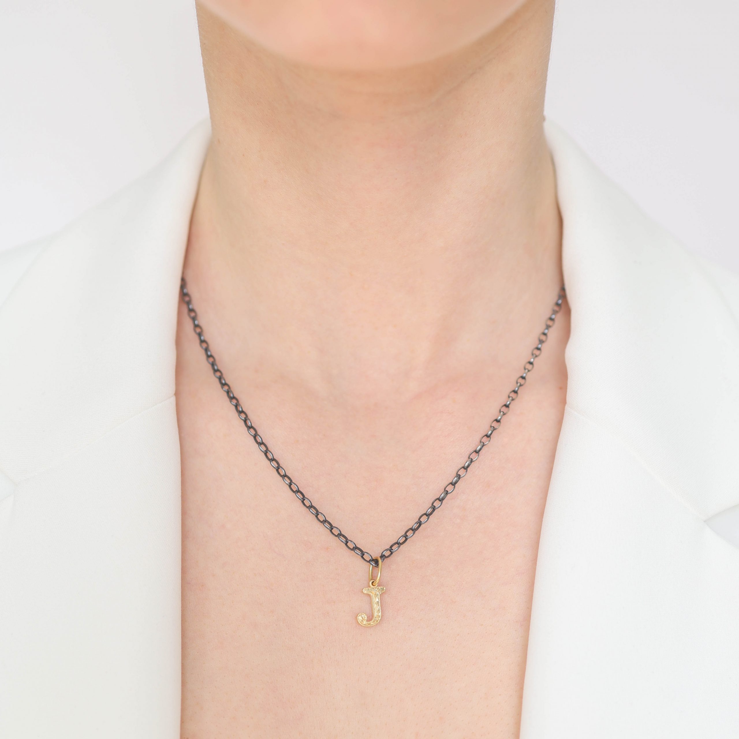 Erica Molinari Trunk Show: Charm, 18K Hand engraved Bold Initial charm, J