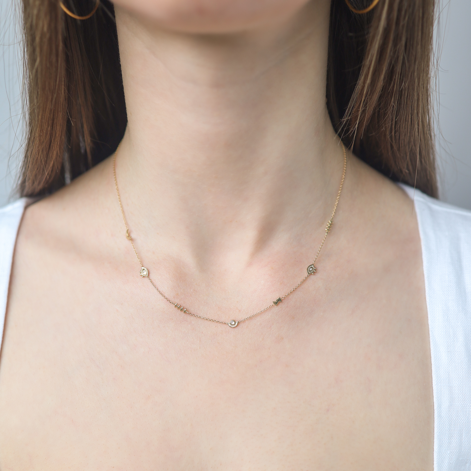 Lio & Linn: Necklace, Gate, Eye, Sunshine Charm Necklace, 14k Yellow Gold