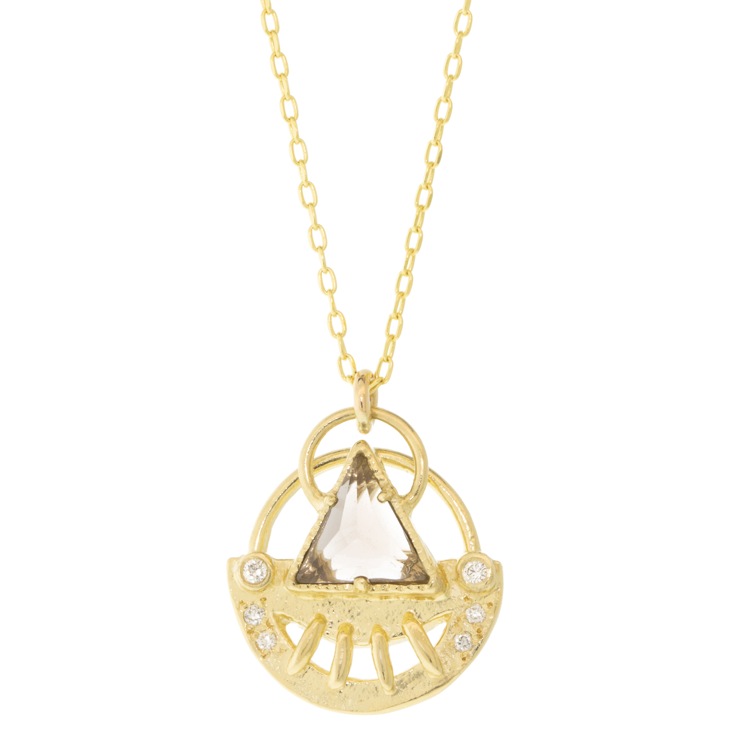 Lio & Linn: Necklace, Celestial Triangle Necklace with Smokey Quartz, 14k Yellow Gold