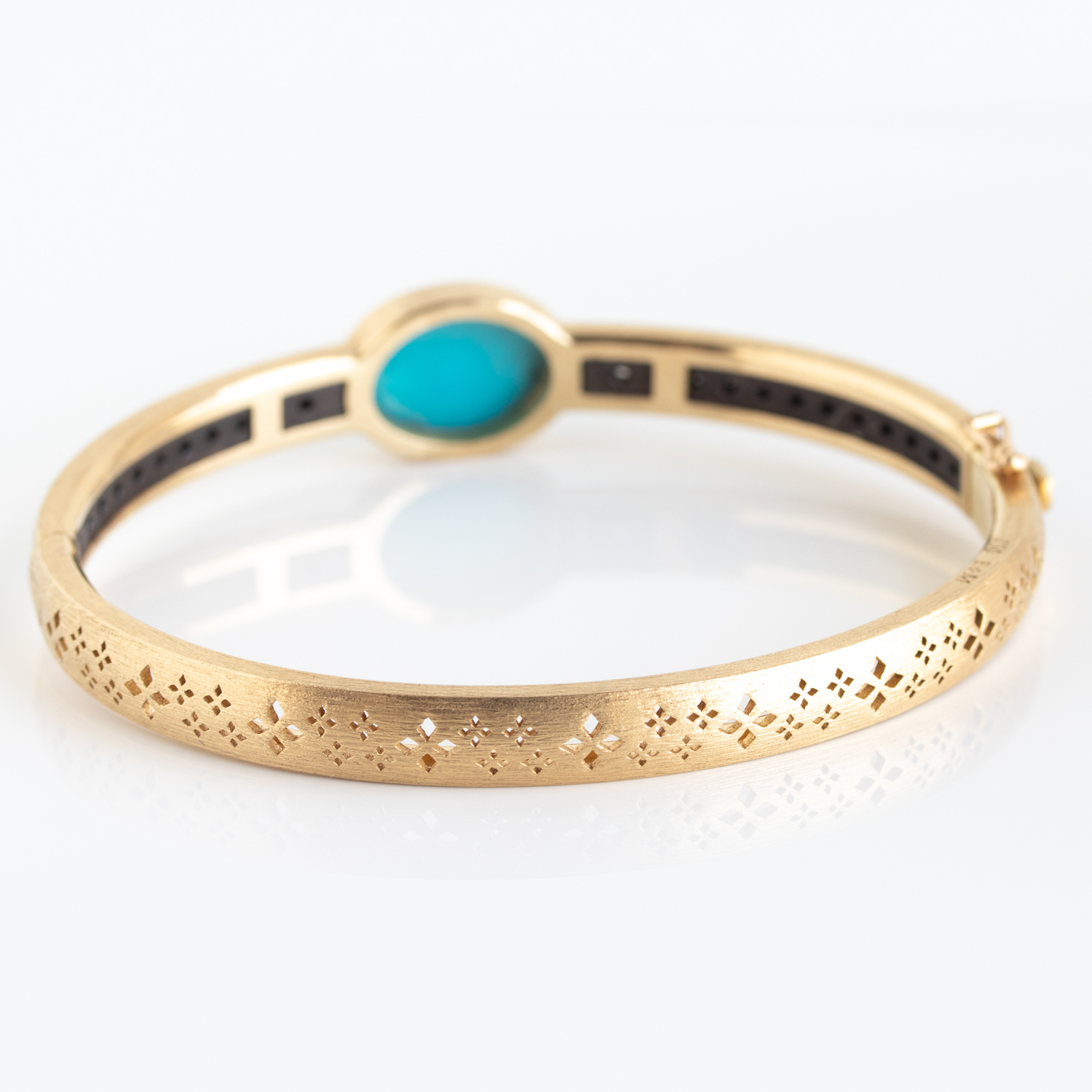 Erica Molinari Trunk Show: Bracelet SS/18k Slim push closure pave bracelet Turquoise, Diamonds, 1.5 TCW