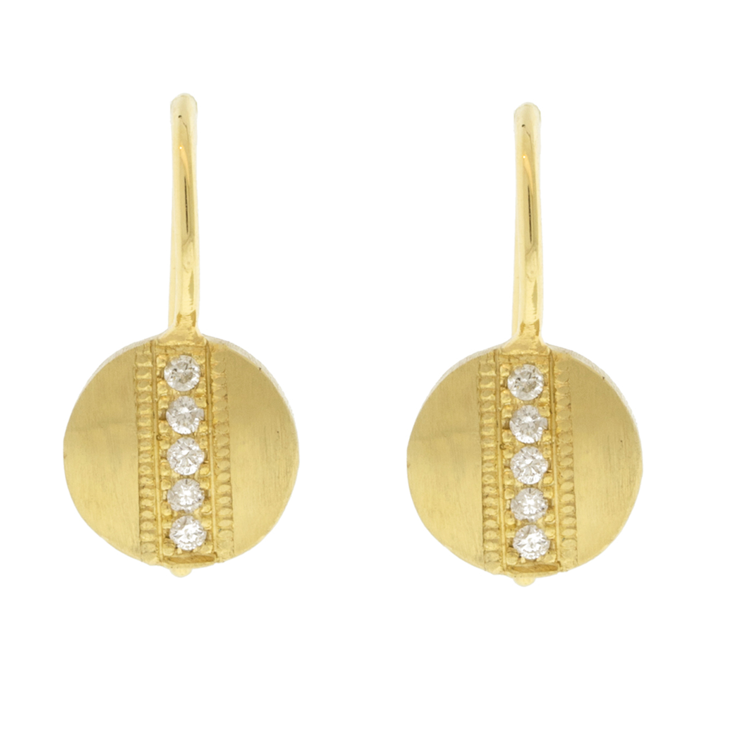 925SUNEERA: Earrings, 14K yellow gold vintage finish, White diamonds, .09 TCW, 5/8" x 5/16" including earlier