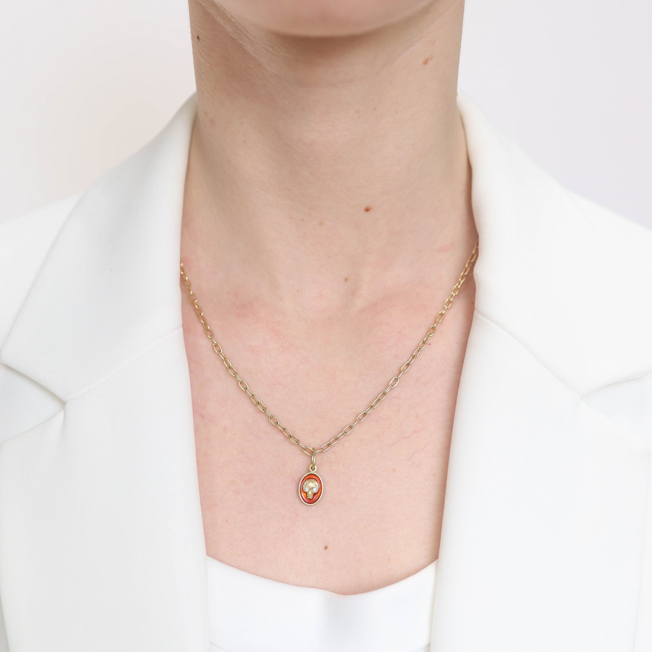 Erica Molinari Trunk Show: Charm, 18K gold, Red enamel Diamonds, .056 TCW Baby Oval Skull