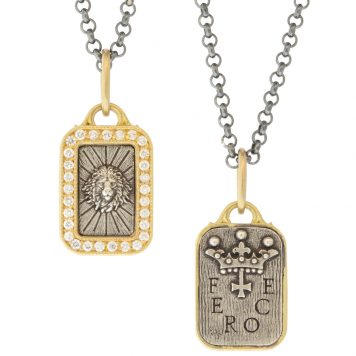 Erica Molinari: SS/18K small rectangle diamond lion & crown-fierce .26cts