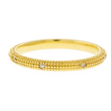 925SUNEERA: IRA Band, 14K yellow gold textured w/ 8 scattered eternity diamonds, .10 TCW sz 6.5 3/32" in width