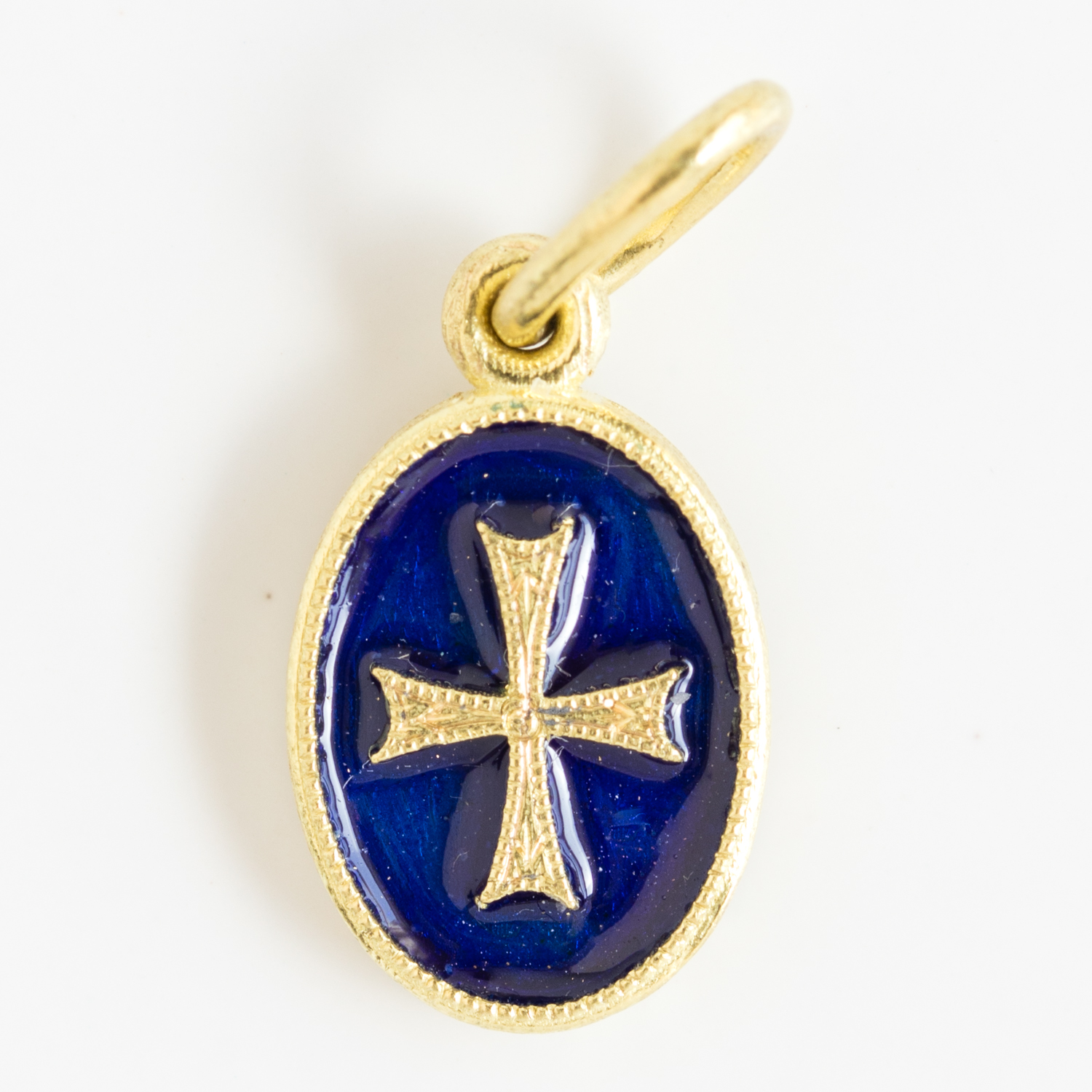 Erica Molinari Trunk Show: 18k oval blue enamel engraved cross