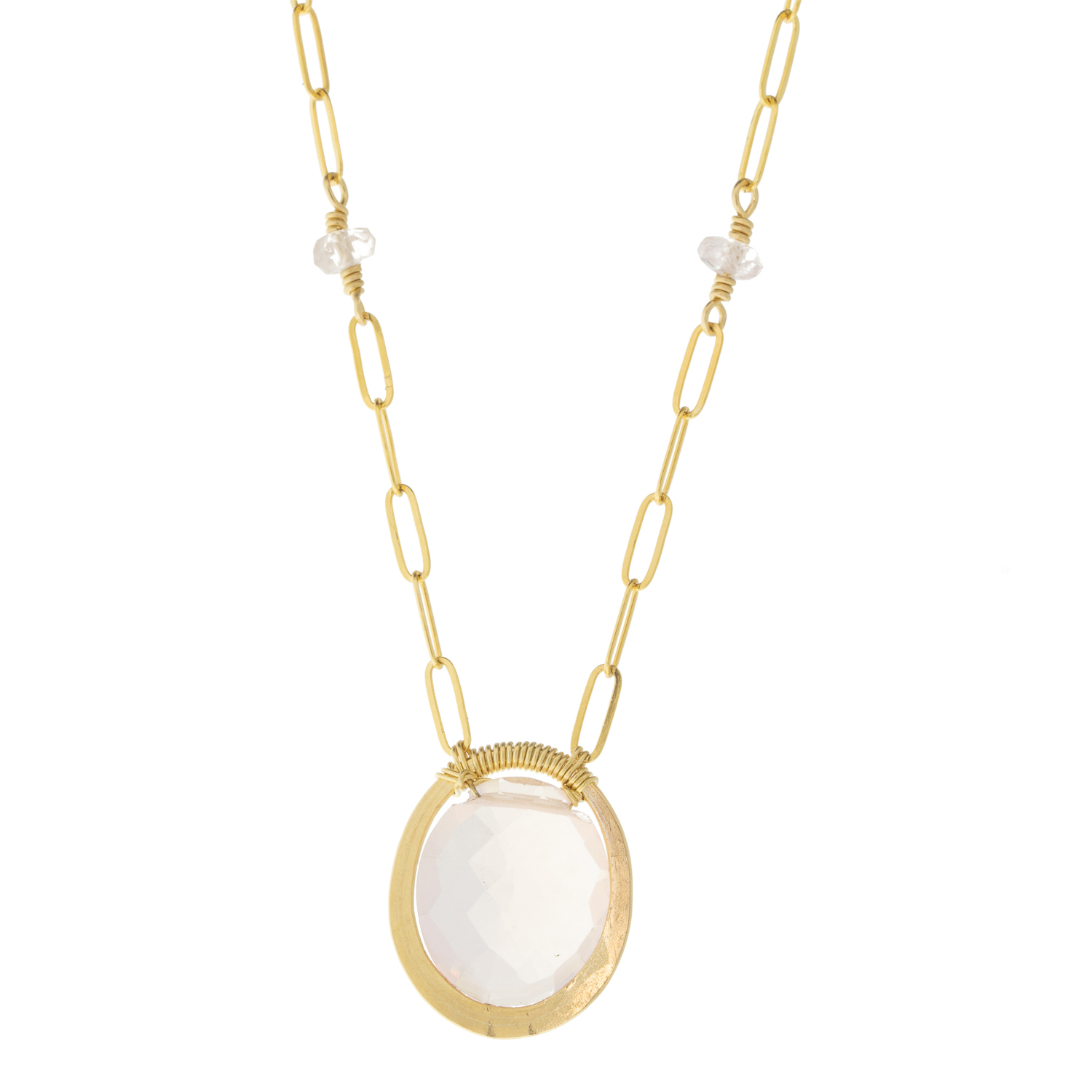 Dana Kellin:Necklace,Gold Fill ,Rose quartz and pink sapphire pendant,delicate link chain