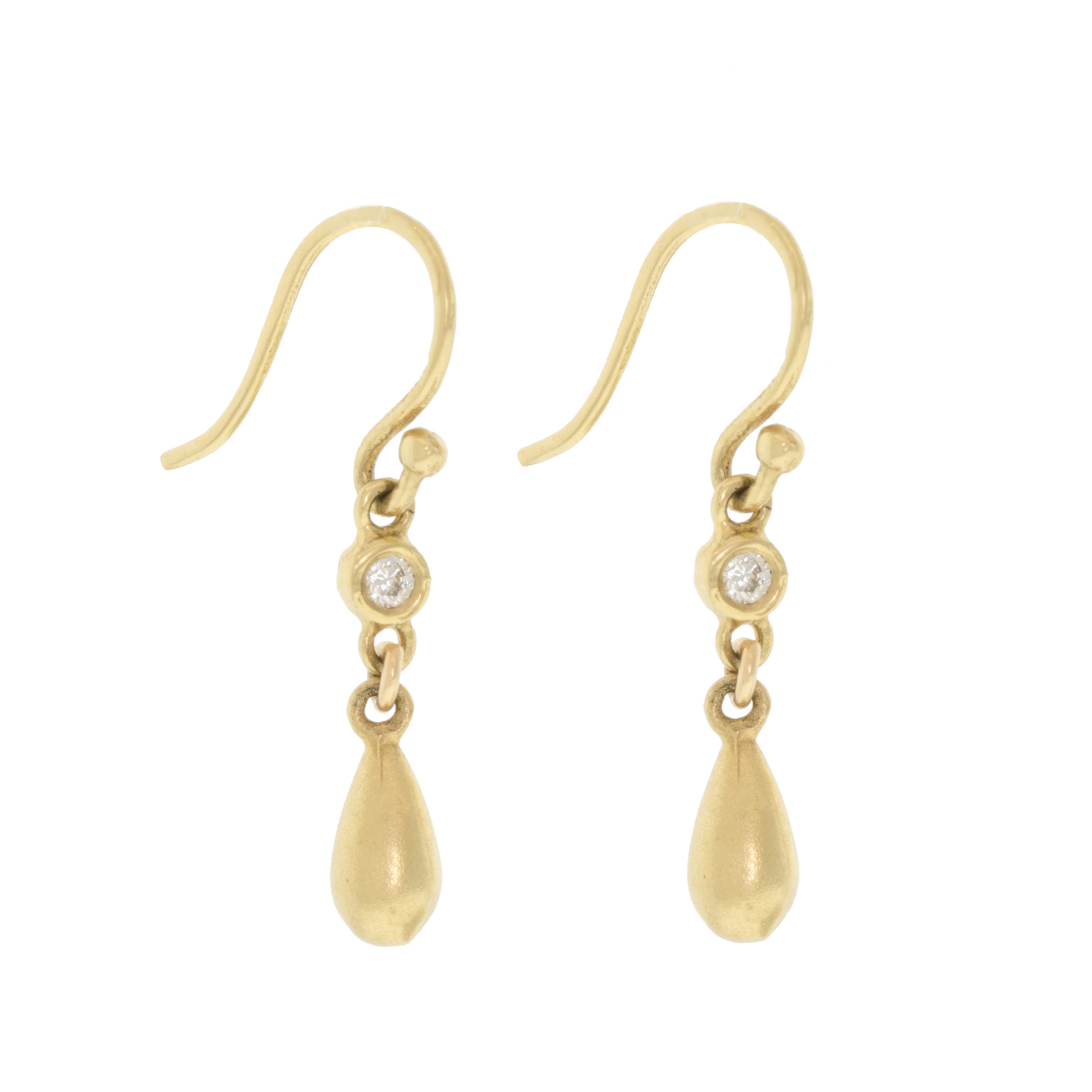 Victoria Cunningham Trunk Show: Earrings, 14K teardrop diamond, 14K Yellow Gold 1 15/16" x 3/8" including earwire
