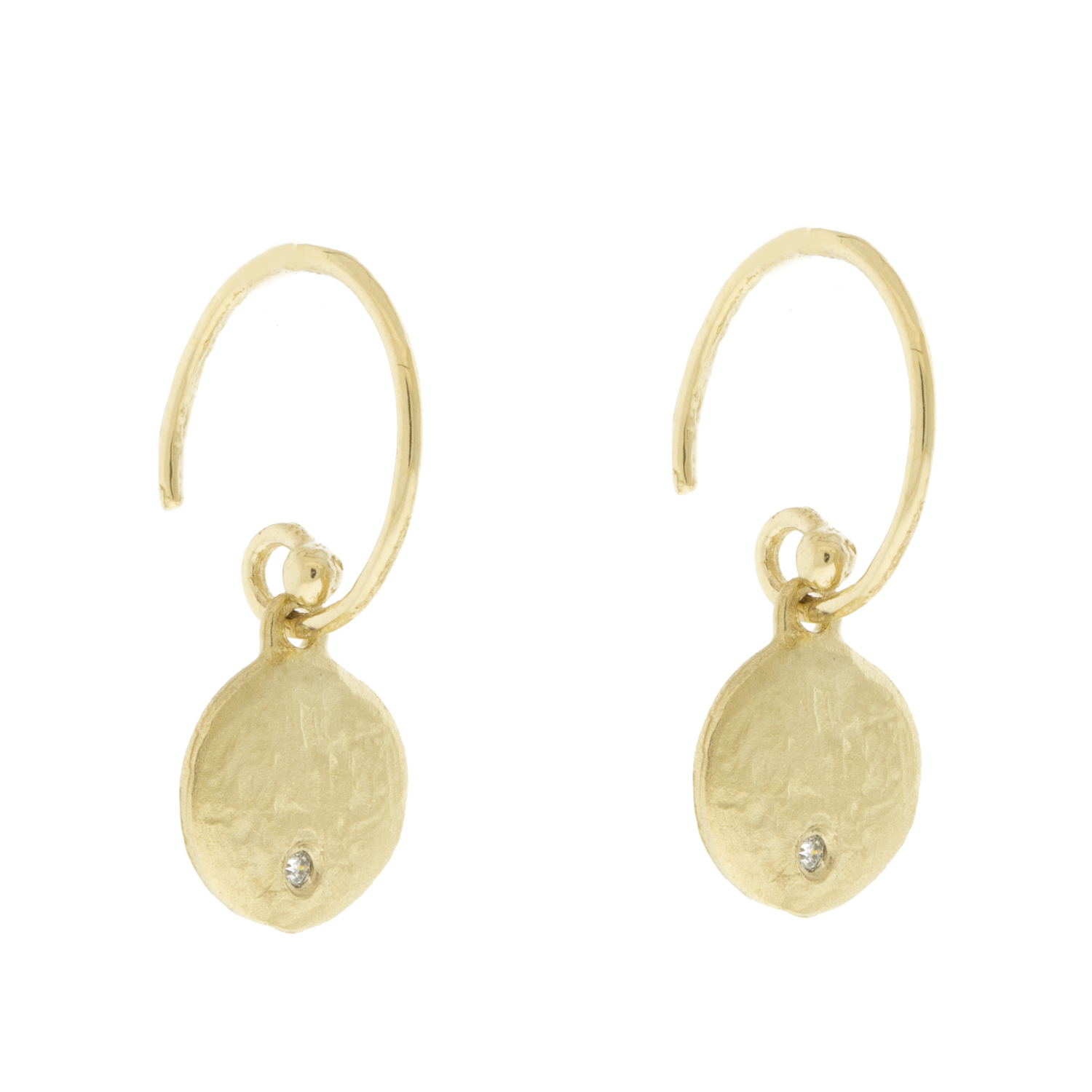 Victoria Cunningham : Earrings, 14K medium disk with diamond, Measure 11/16 x 1/4 including earwire