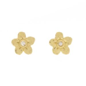 Victoria Cunningham Trunk Show: Earrings, Studs, hammered flower 14K Yellow Gold 5/16" x 5/16"