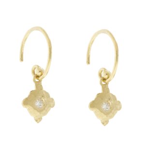 Victoria Cunningham Trunk Show: Earrings, 14K hammered diamond earrings, Measure 3/4" x 5/16" including earwire