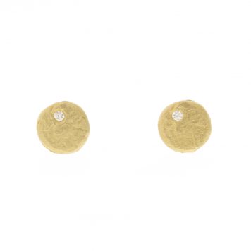 Victoria Cunningham Trunk Show: Earrings, disk w/ diamond post, 14K yellow gold, Measures 3/16" in diameter