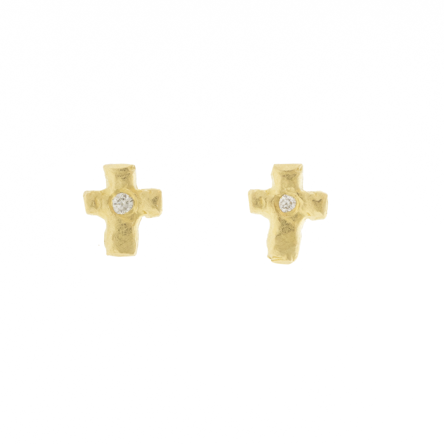 Victoria Cunningham Trunk show: Earrings, Tiny diamond cross post, 14K gold, Measures 3/16" x 1/8"